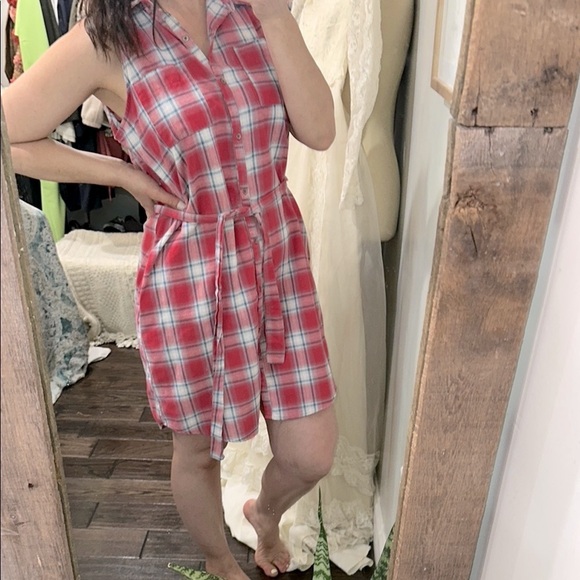 Universal Thread Red Plaid Sleeveless Shirt Dress with pockets size large - Picture 1 of 5